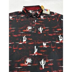 Puma MATTR Bushland Golf Polo Black Intense Red Mountains Desert Cactus NWT New